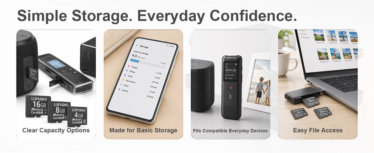 LUFASND essential everyday memory card, simple reliable storage for multiple consumer electronic devices.