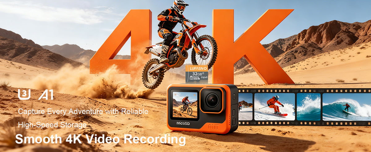 LUFASND memory card with outdoor adventure photography and a 4K video theme.