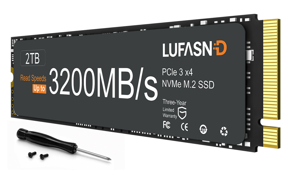 LUFASND 2TB PCIe3 x4 NVMe M.2 SSD, up to 3200MB/s read speed internal solid‑state drive with screwdriver mounting kit.