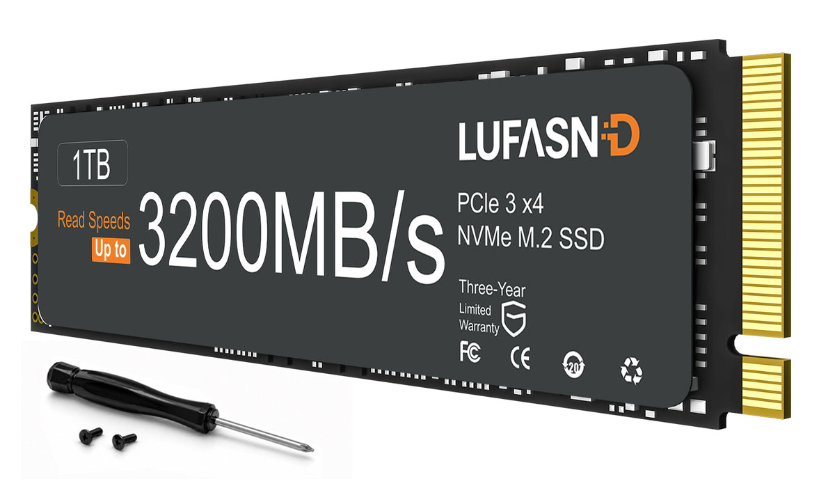 LUFASND 1TB PCIe3 x4 NVMe M.2 SSD, up to 3200MB/s read speed internal solid‑state drive with screwdriver mounting kit.