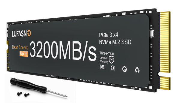 LUFASND PCIe3 x4 NVMe M.2 SSD up to 3200MB/s read speed internal solid‑state drive with screwdriver and screws installation kit.