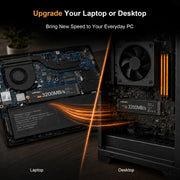 Upgrade laptop and desktop PC with LUFASND 3200MB/s PCIe3 NVMe M.2 SSD, boost everyday computer speed.
