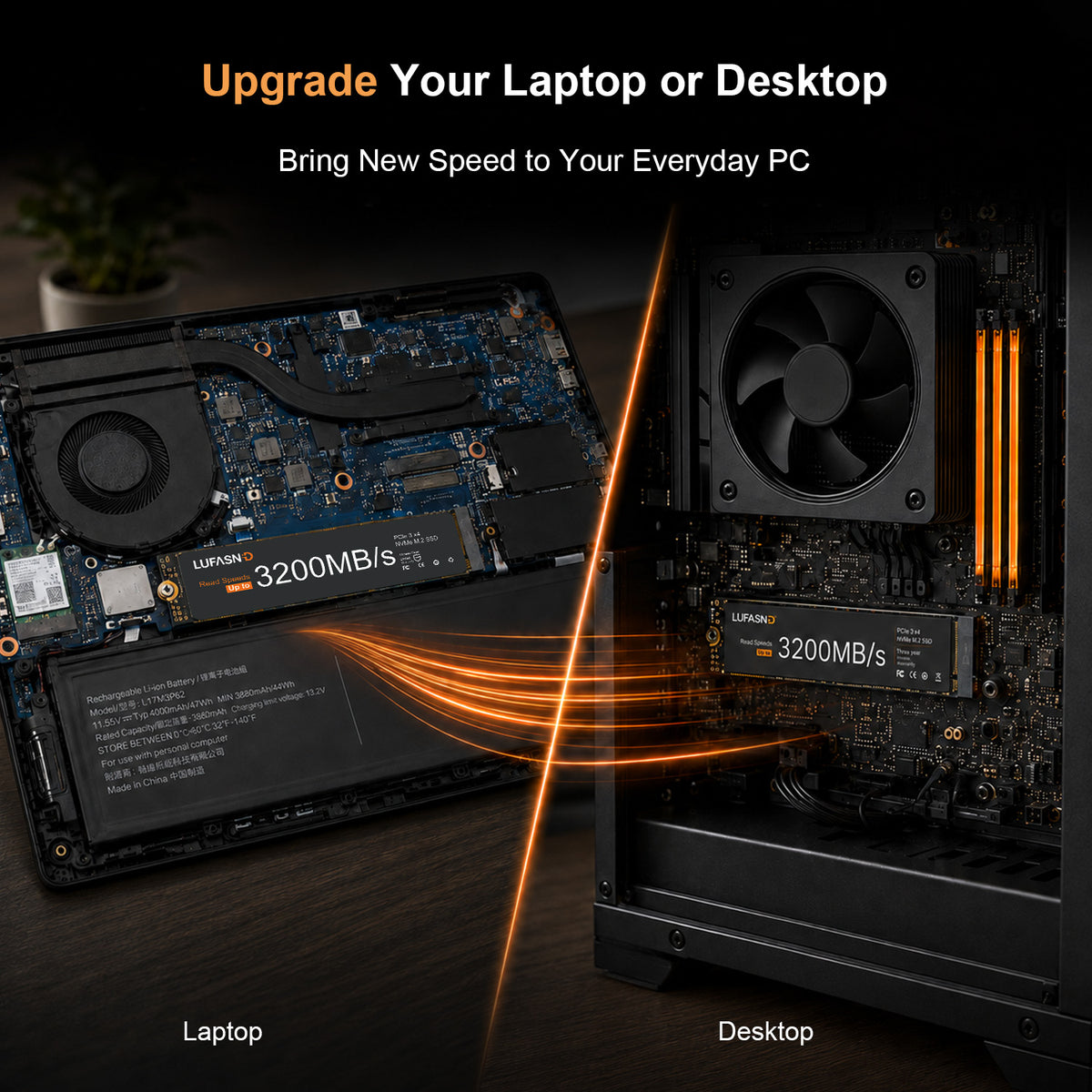 Upgrade laptop and desktop PC with LUFASND 3200MB/s PCIe3 NVMe M.2 SSD, boost everyday computer speed.
