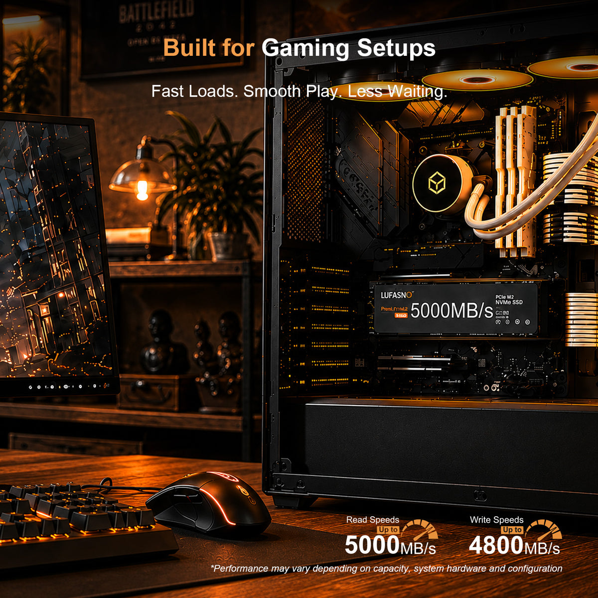 LUFASND Gen4 NVMe SSD for gaming PC setup, fast load speed high‑performance gaming internal storage.