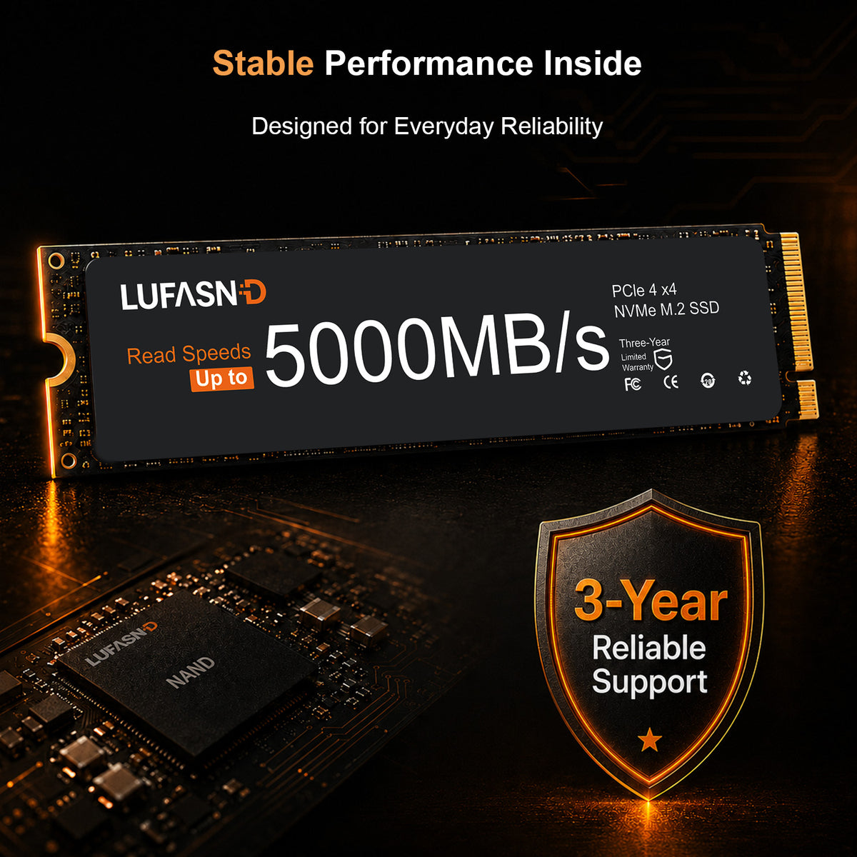 LUFASND Gen4 NVMe SSD solid‑state drive, stable performance with 3‑year reliable warranty support.