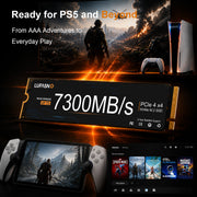 LUFASND 7300MB/s Gen4 NVMe M.2 SSD for PS5, handheld console and AAA gaming gameplay.