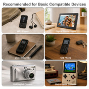 Examples of devices to check for LUFASND memory card compatibility: MP3 player, digital photo frame, voice recorder, older phone, digital camera and retro game console.