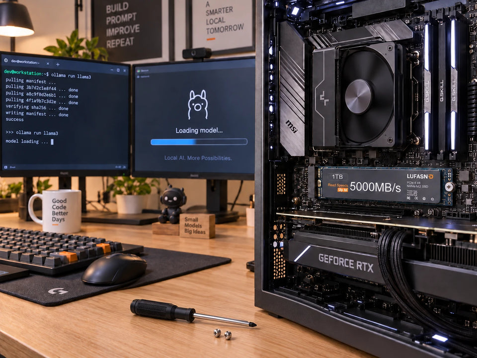 LUFASND NVMe SSD installed in a desktop gaming PC with the side panel removed