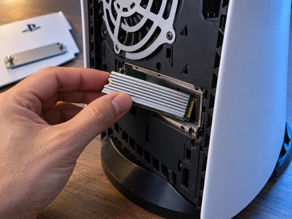 Hand installing a LUFASND 2TB M.2 NVMe SSD into a PS5