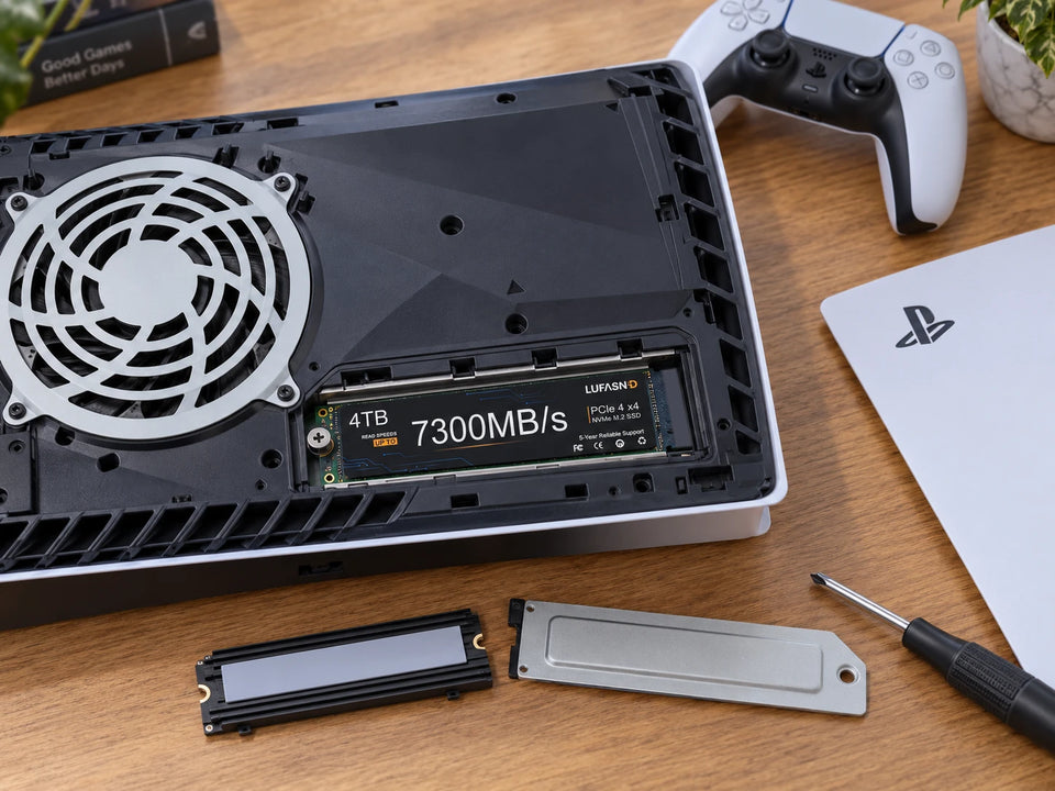 LUFASND 4TB M.2 NVMe SSD installed inside a PS5