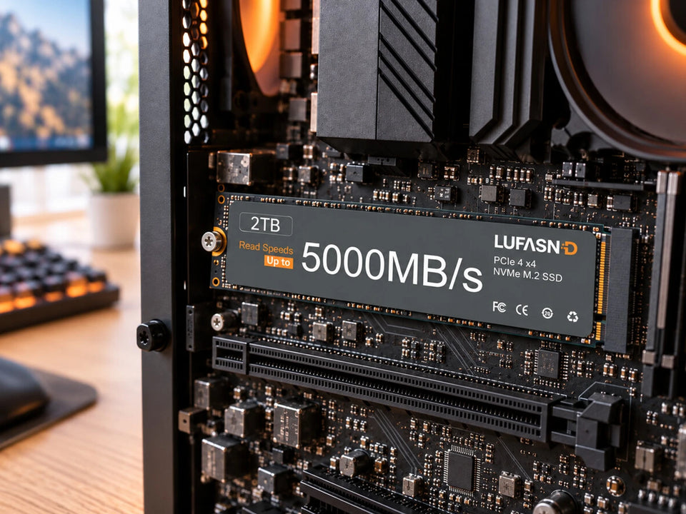 Close-up view of an M.2 NVMe SSD installed in a desktop motherboard slot