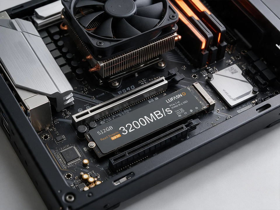 Close-up view of an M.2 NVMe SSD installed in a desktop motherboard slot