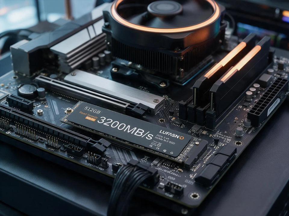 Close-up view of an M.2 NVMe SSD installed in a desktop motherboard slot